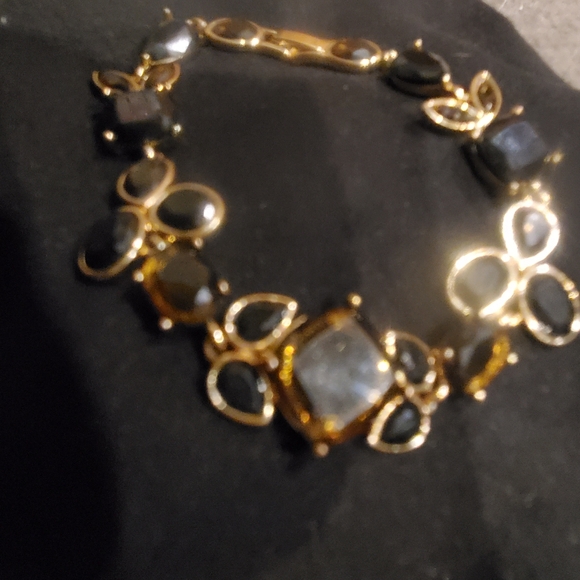 VINTAGE Gold Tone and Brown Stone Chunky Costume Jewelry - Picture 4 of 6